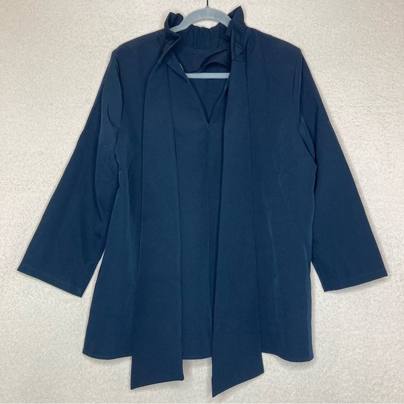 Tuckernuck Faye Bow Blouse Top-Navy-Women’s XXS & XL-Preppy-Feminine-Modest-NEW - Picture 5 of 16